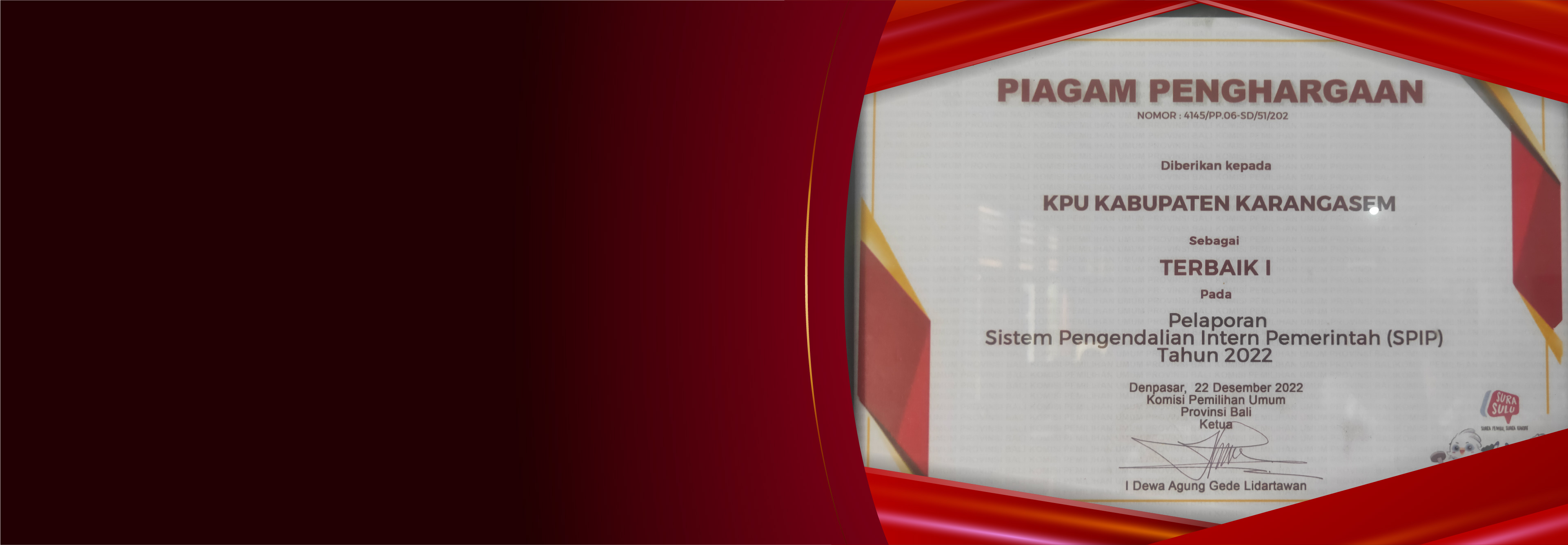 PELAPORAN SISTEM PENGENDALIAN INTERN PEMERINTAH (SPIP) TERBAIK I TAHUN 2022