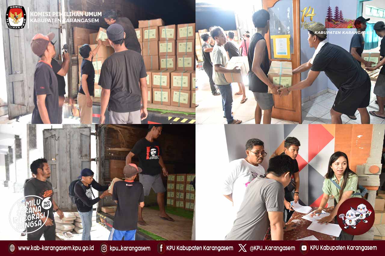 penerimaan logistik Surat Suara  Pemilu  2024 di GOR Gunung Agung Amlapura, Senin (1/1).2024