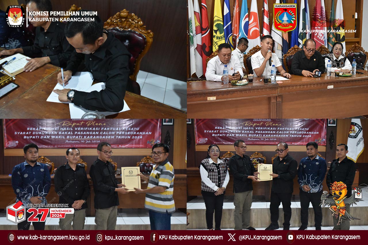 Pleno Rekap Hasil Verifikasi Faktual Kesatu Syarat Dukungan Bakal Pasangan Calon Perseorangan