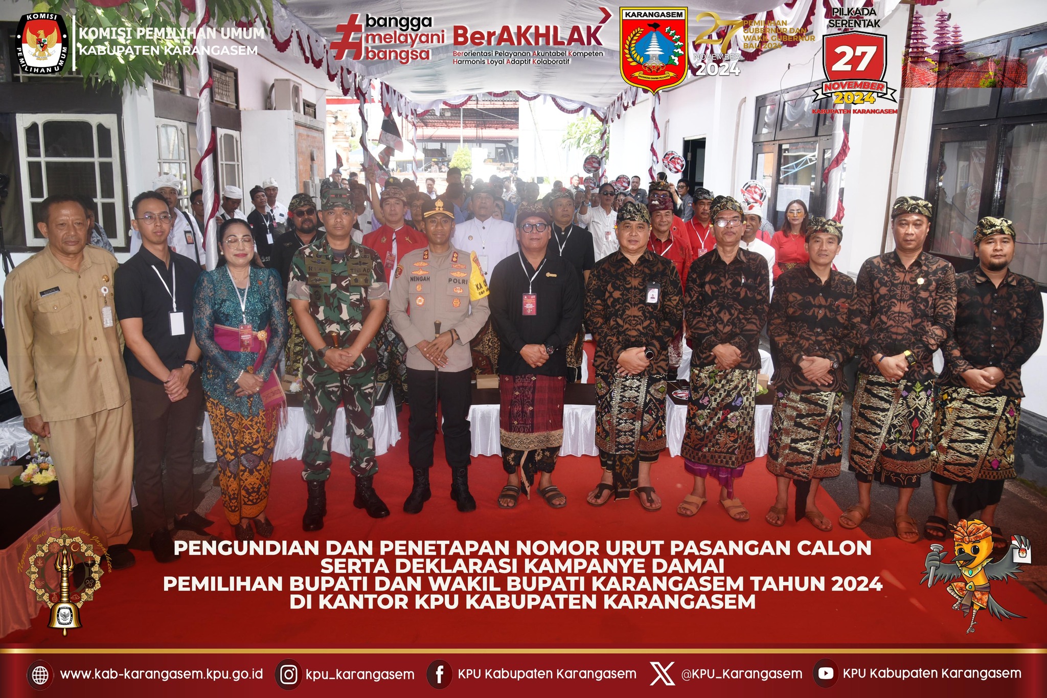 Pengundian dan Penetapan Nomor Urut Paslon dan Deklarasi Damai Pilkada Karangasem, 23 September 2024