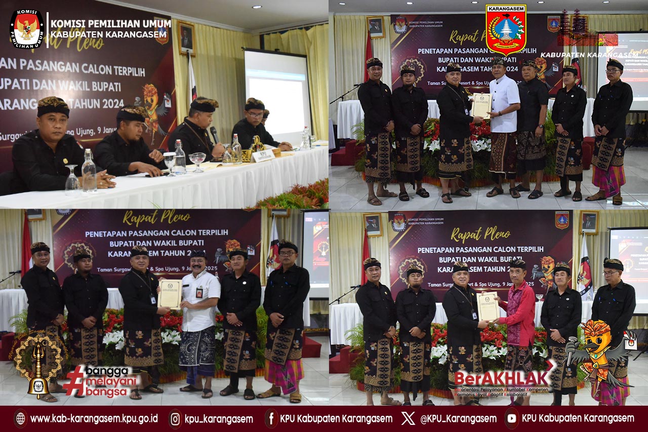 Rapat Pleno Terbuka Penetapan Pasangan Calon Terpilih Bupati dan wakil Bupati Karangasem 2024