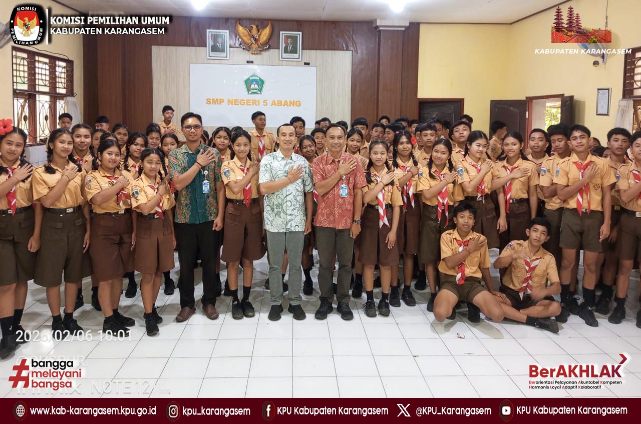Sosialisasi pendidikan pemilih kepada pemilih pemula di SMPN 5 Abang, Sabtu, 7/2/2026
