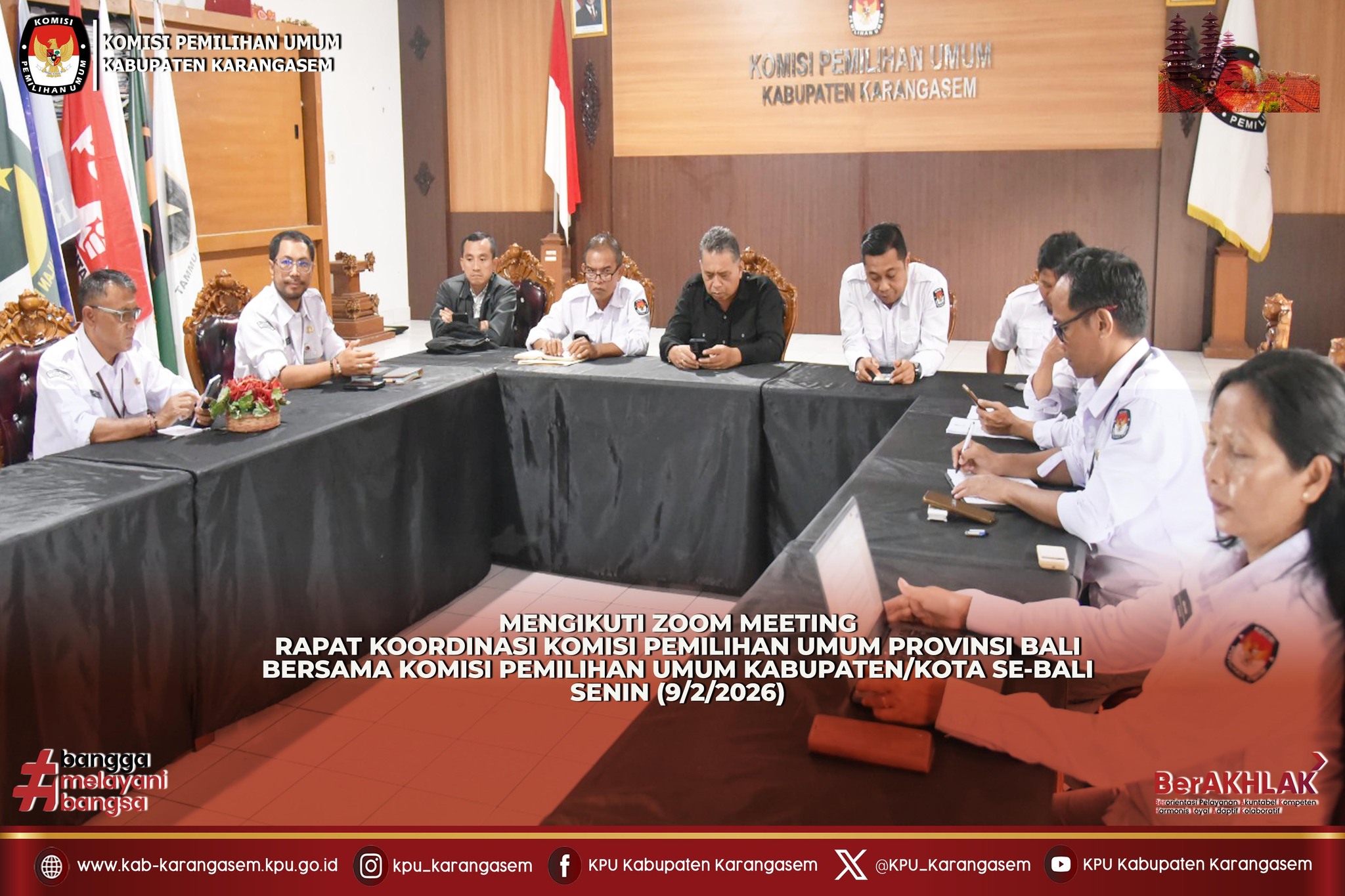 Zoom Meeting Rapat Koordinasi KPU Kabupaten/Kota Se-Bali, Senin (9/2/2026).