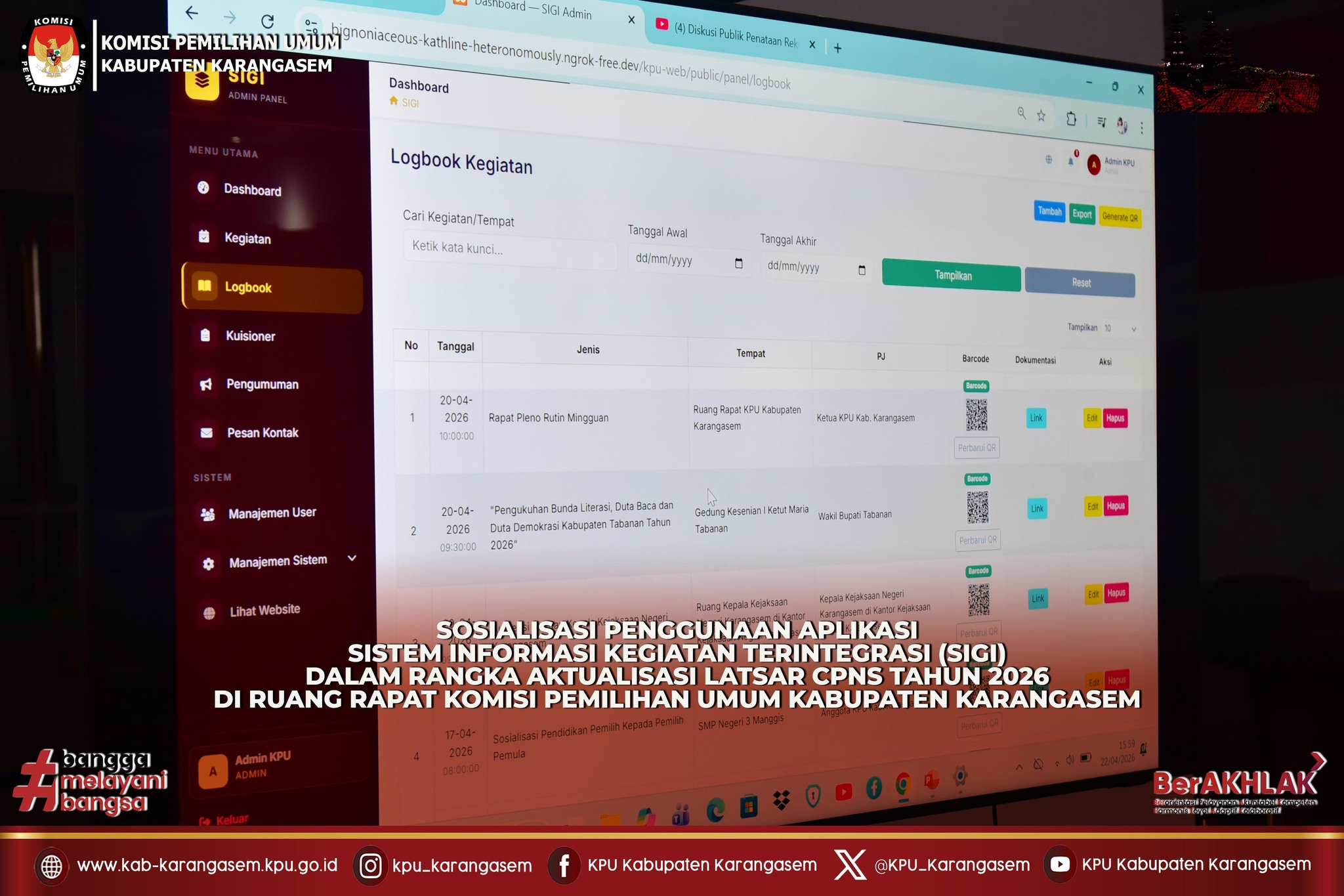 Sosialisasi Penggunaan Aplikasi SIGI Rabu (22/4/2026).