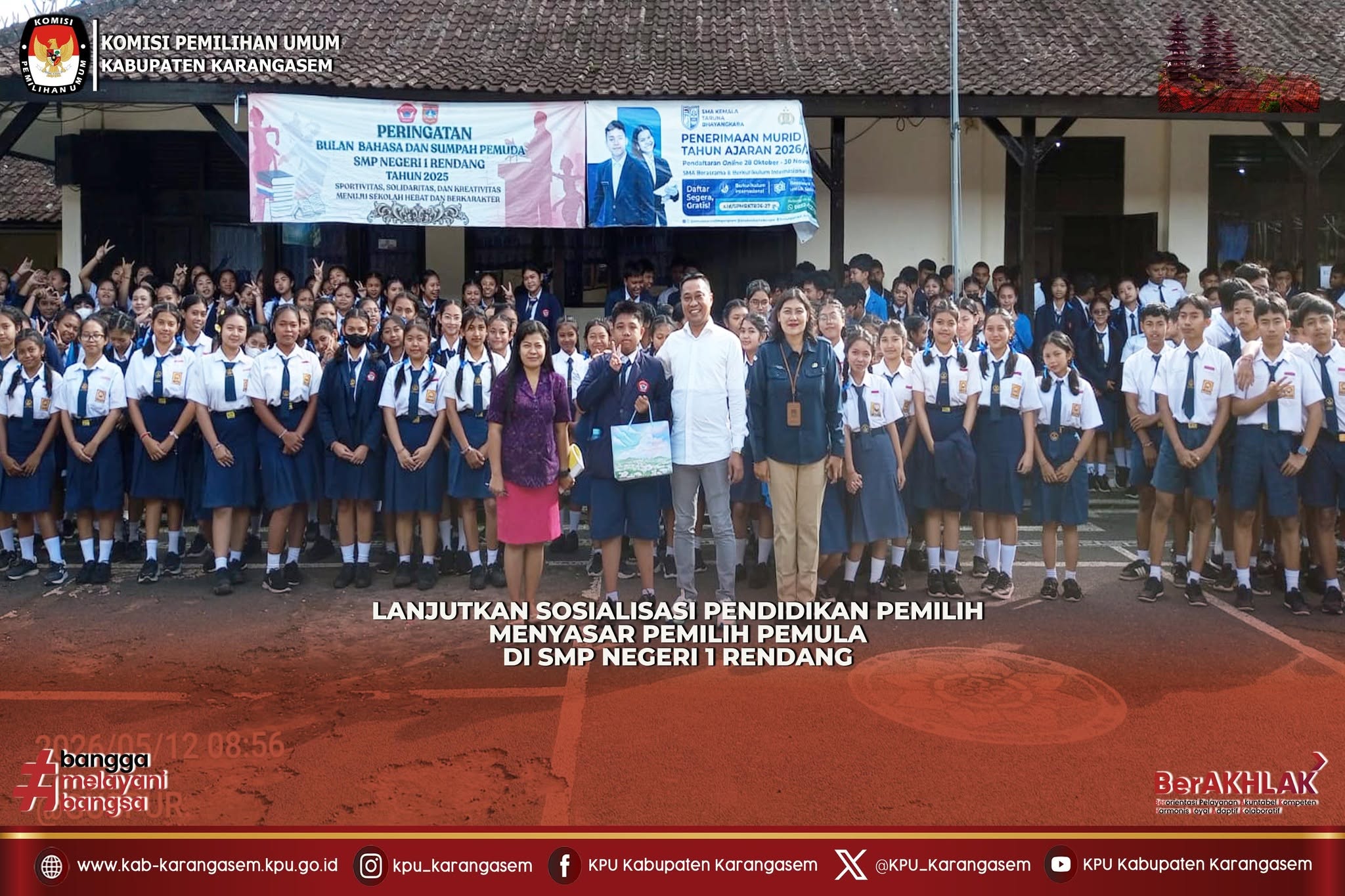 Sosialisasi Pendidikan Pemilih  di SMP Negeri 1 Rendang, Selasa (12/5/2026).